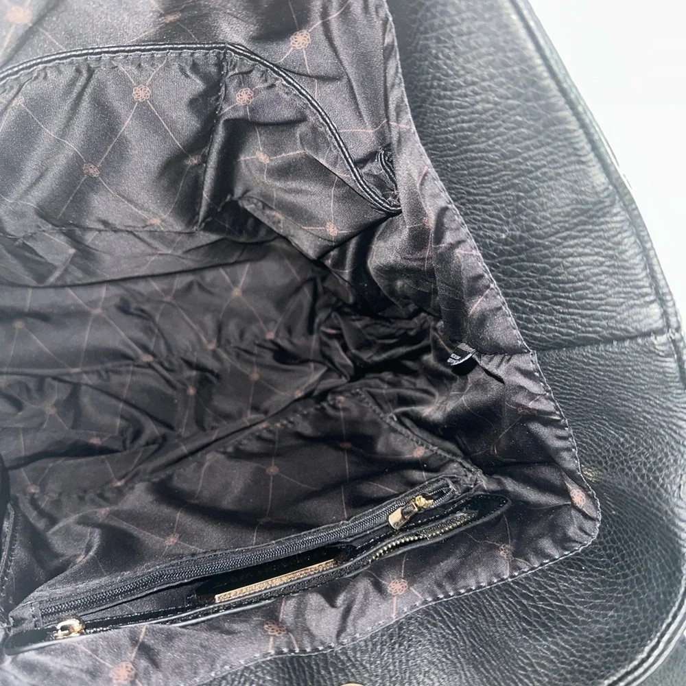 Madison West Faux Leather Convertible Backpack Tan and Black Gold Hardware